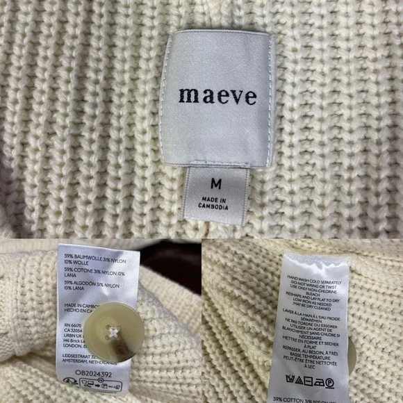 Anthropologie Maeve Cream Cableknit Peplum Belted Cardigan Cozy Career Classic M - Picture 6 of 12